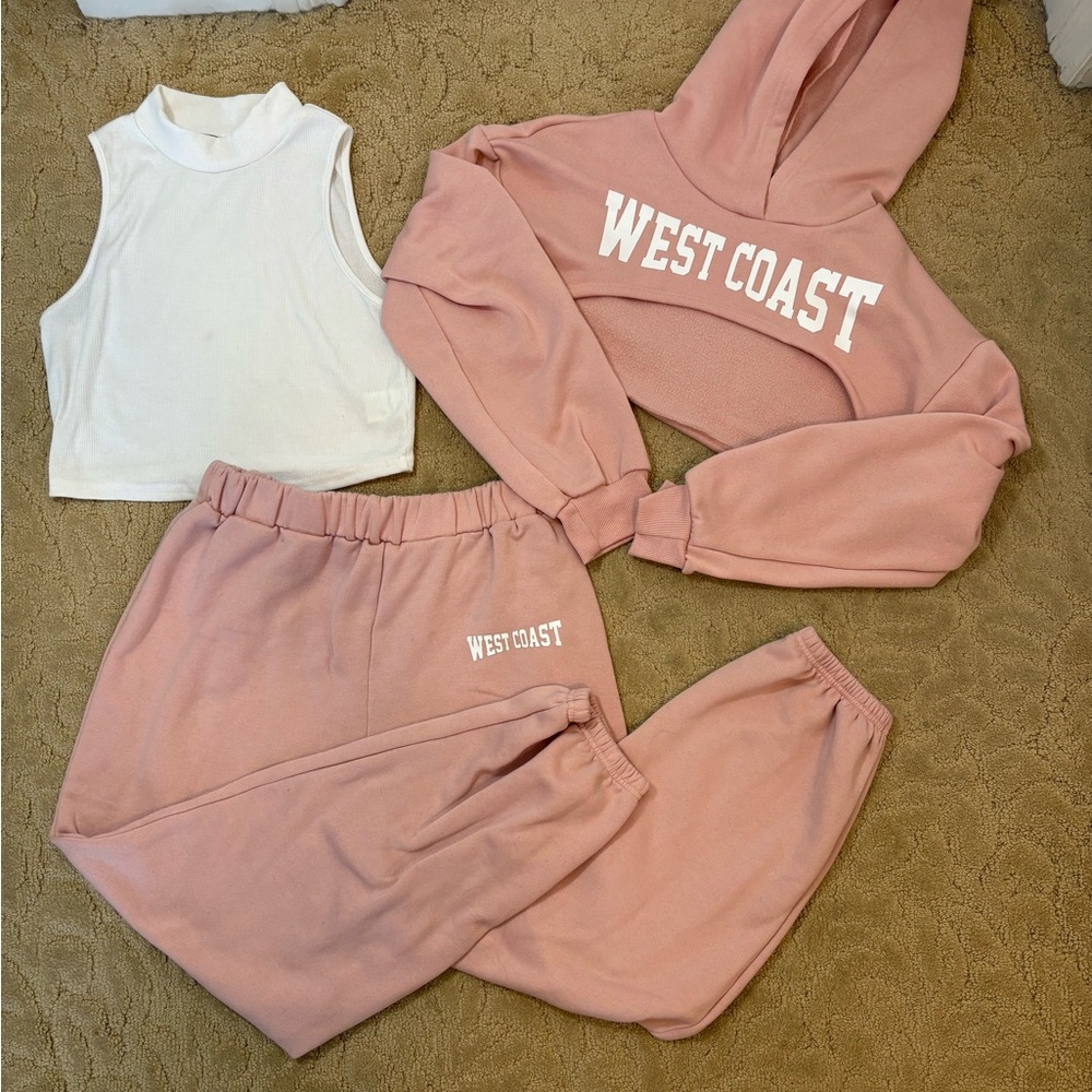 West Coast Pink Hoodie and Joggers Set with White Tank